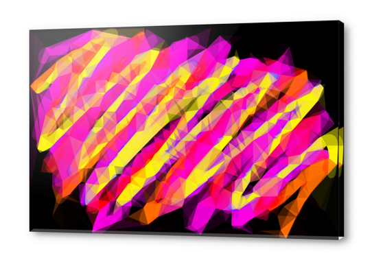 psychedelic geometric polygon abstract in pink yellow orange black Acrylic prints by Timmy333