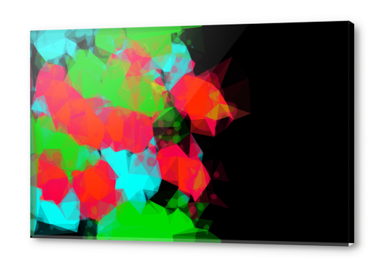 geometric triangle abstract pattern in green blue red with black background Acrylic prints by Timmy333