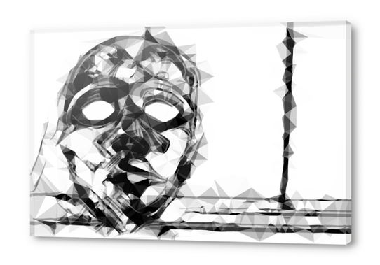 psychedelic geometric polygon pattern face portrait in black and white Acrylic prints by Timmy333