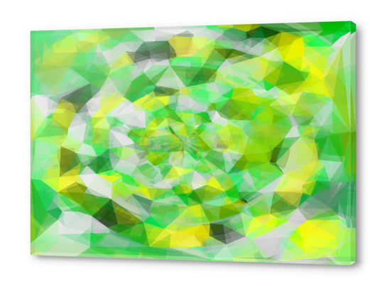 geometric polygon abstract pattern in green and yellow Acrylic prints by Timmy333