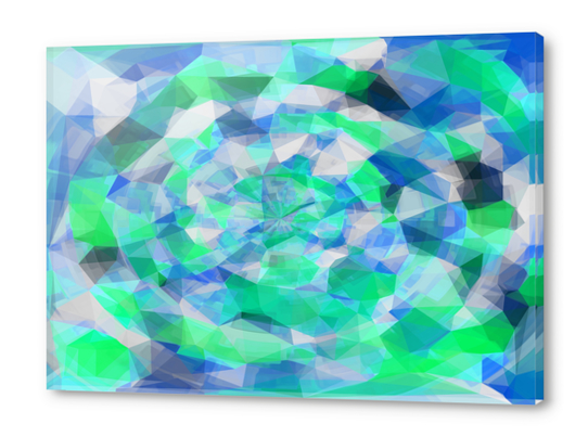 geometric polygon abstract pattern in blue and green Acrylic prints by Timmy333