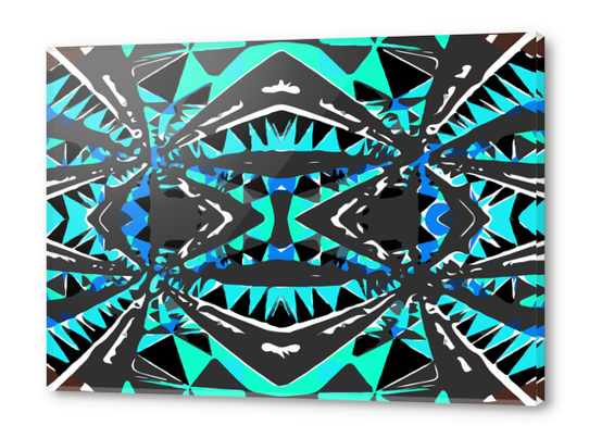 psychedelic geometric abstract pattern background in blue green black Acrylic prints by Timmy333