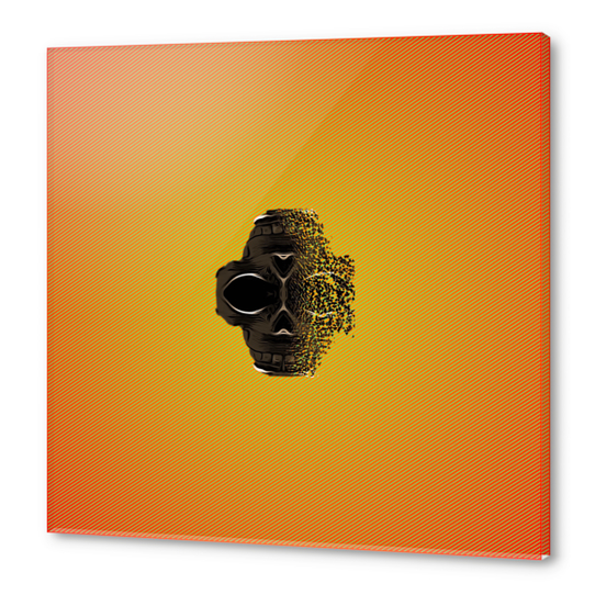 fractal black skull portrait with orange abstract background Acrylic prints by Timmy333