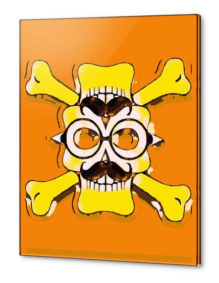 yellow old vintage skull and bone graffiti drawing with orange background Acrylic prints by Timmy333