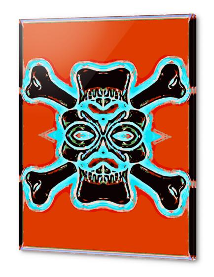 black vintage skull and bone graffiti drawing with blue and red background Acrylic prints by Timmy333