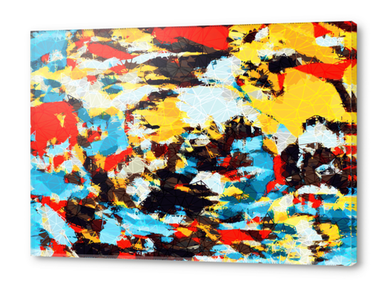 psychedelic geometric splash painting abstract pattern in yellow red blue brown Acrylic prints by Timmy333