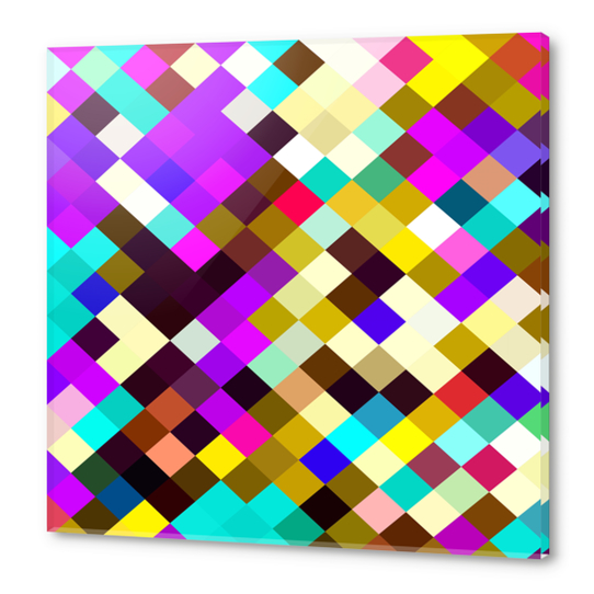 geometric square pixel pattern abstract in purple pink yellow blue brown Acrylic prints by Timmy333