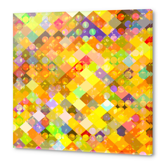 geometric square pixel and circle pattern abstract in yellow orange red blue Acrylic prints by Timmy333