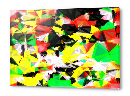 psychedelic geometric abstract pattern in green red yellow black Acrylic prints by Timmy333