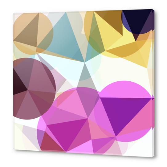 geometric triangle and circle pattern abstract in pink blue yellow Acrylic prints by Timmy333