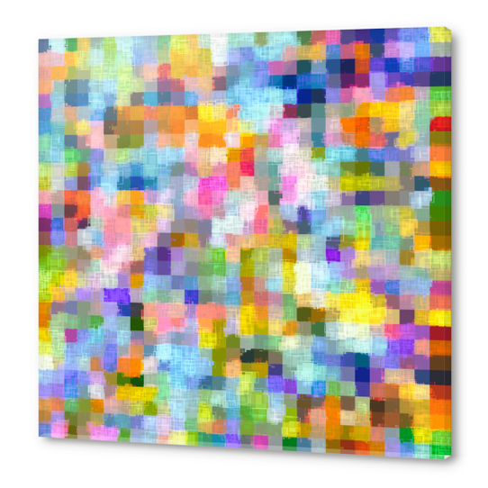 geometric square pixel pattern abstract in blue pink yellow orange Acrylic prints by Timmy333