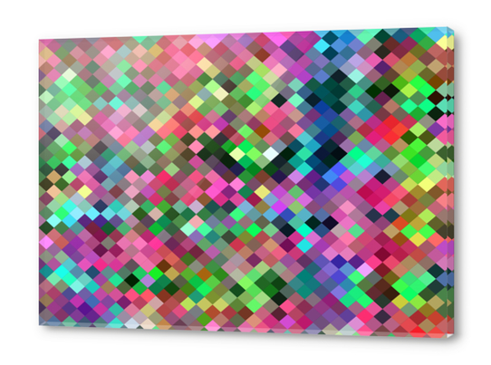 geometric square pixel pattern abstract in pink blue green Acrylic prints by Timmy333