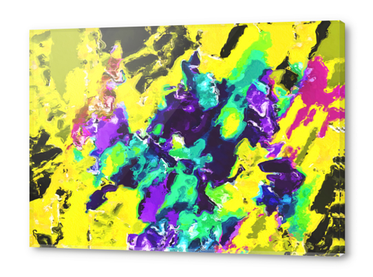 psychedelic splash painting abstract texture in yellow blue green purple Acrylic prints by Timmy333