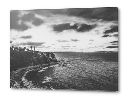 beach sunset with cloudy sky in black and white Acrylic prints by Timmy333