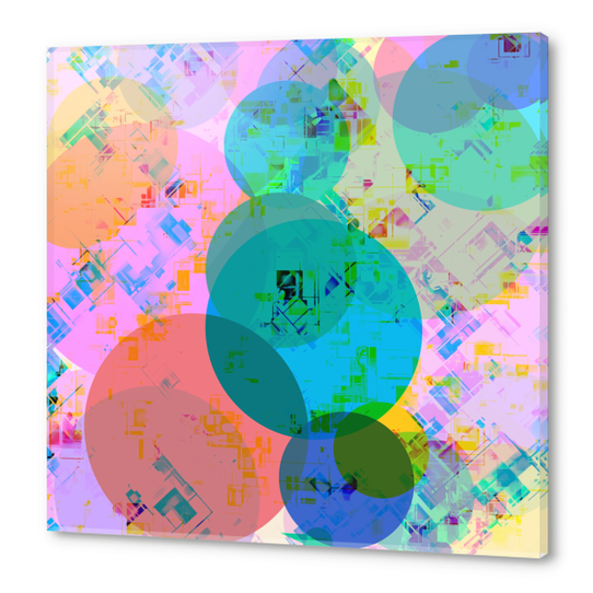 geometric circle pattern abstract in blue pink green yellow Acrylic prints by Timmy333