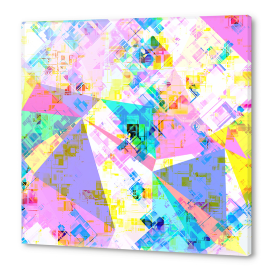 geometric triangle pattern abstract background in pink blue yellow green Acrylic prints by Timmy333