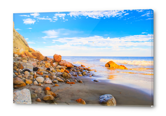 sandy beach with blue cloudy sky in summer Acrylic prints by Timmy333