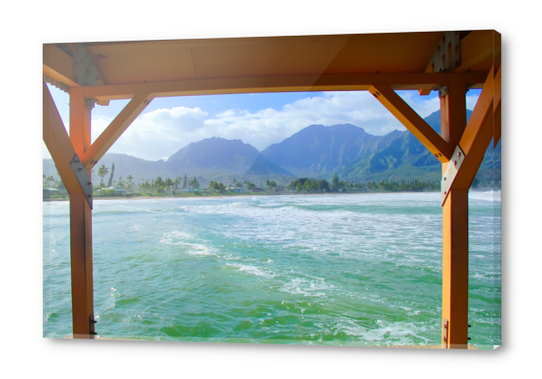 ocean view with mountain and blue cloudy sky background at Kauai, Hawaii, USA Acrylic prints by Timmy333