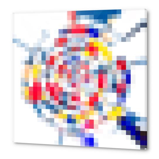 geometric square pattern pixel abstract in yellow blue red Acrylic prints by Timmy333