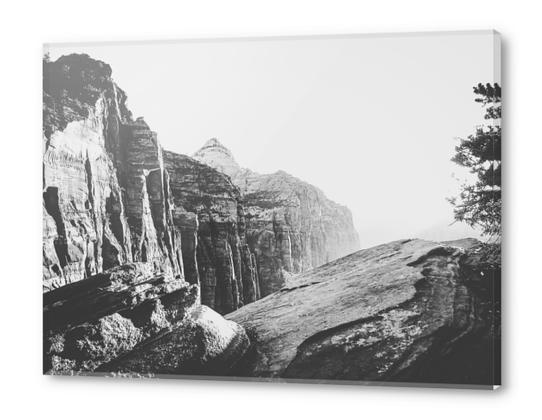 mountain view at Zion national park, USA with summer sunlight in black and white Acrylic prints by Timmy333