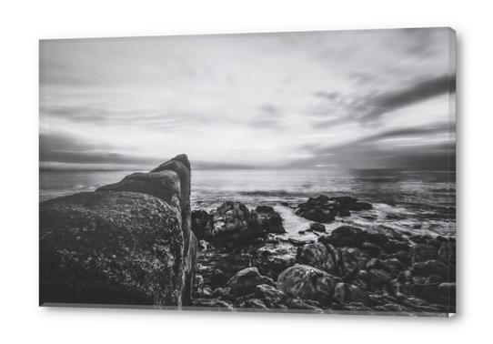 ocean sunset view with beautiful blue cloudy sky in black and white Acrylic prints by Timmy333