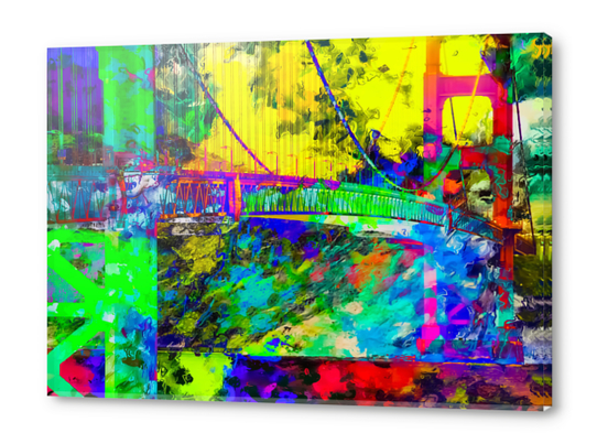 Golden Gate bridge, San Francisco, USA with colorful painting abstract background Acrylic prints by Timmy333