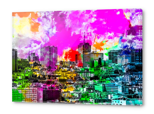 building in the city at San Francisco, USA with colorful painting abstract background Acrylic prints by Timmy333