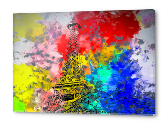 Eiffel Tower at Paris hotel and casino, Las Vegas, USA,with red blue yellow painting abstract background Acrylic prints by Timmy333