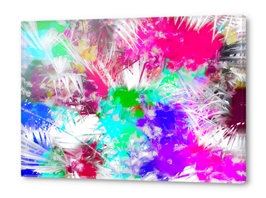 palm leaf with colorful painting abstract background in pink blue green purple Acrylic prints by Timmy333