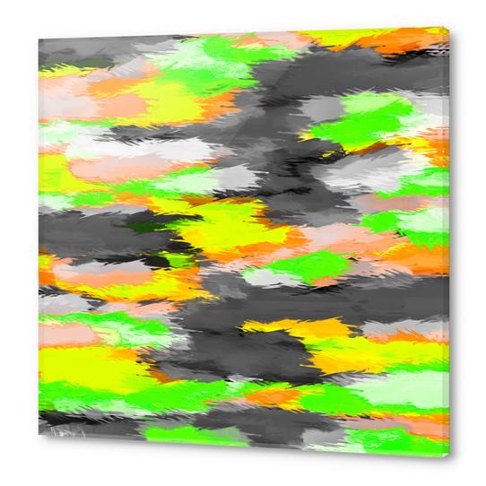 psychedelic camouflage splash painting abstract in orange green yellow and black Acrylic prints by Timmy333