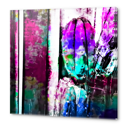 cactus with wood background in painting texture abstract in pink purple green blue Acrylic prints by Timmy333