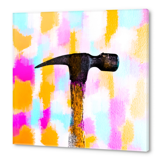 hammer with colorful painting abstract background in pink orange blue Acrylic prints by Timmy333