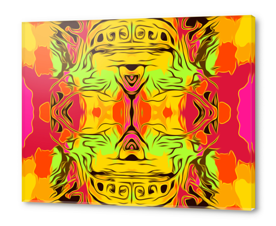 skull head with yellow green red and orange background Acrylic prints by Timmy333