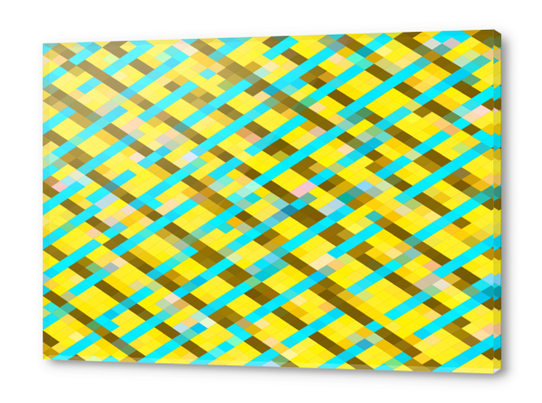 geometric pixel square pattern abstract background in yellow blue brown Acrylic prints by Timmy333