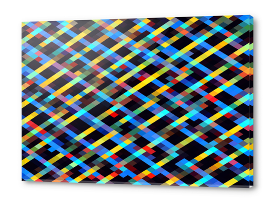 geometric pixel square pattern abstract background in blue yellow red orange Acrylic prints by Timmy333