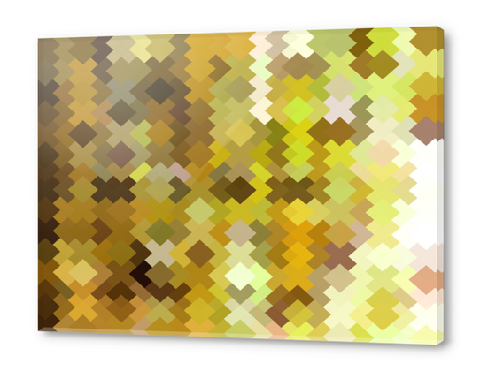 geometric square pixel pattern abstract in yellow and brown Acrylic prints by Timmy333