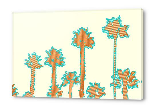 brown and blue palm trees with yellow background Acrylic prints by Timmy333