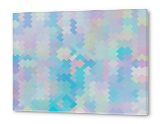 geometric square pixel pattern abstract in blue and pink Acrylic prints by Timmy333