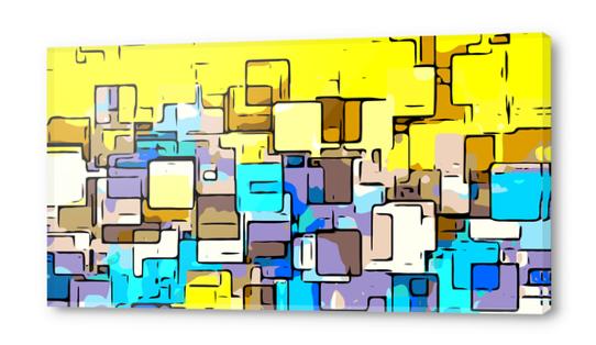 geometric graffiti square pattern abstract in yellow blue and brown Acrylic prints by Timmy333