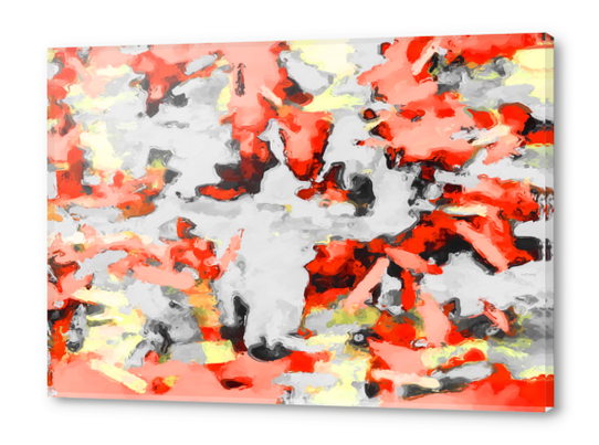 splash painting texture abstract background in red pink yellow black Acrylic prints by Timmy333