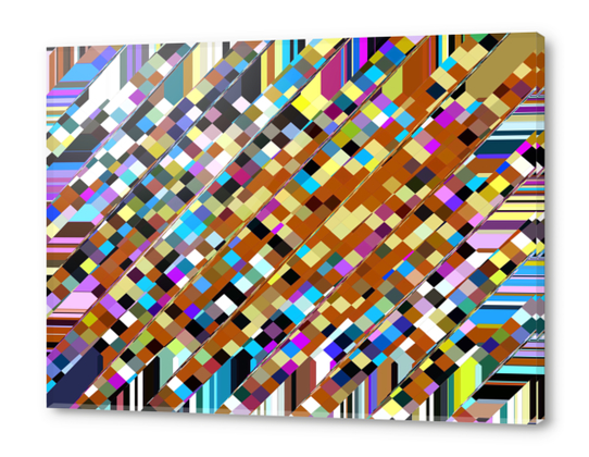 geometric square pixel pattern abstract background in brown yellow blue pink Acrylic prints by Timmy333