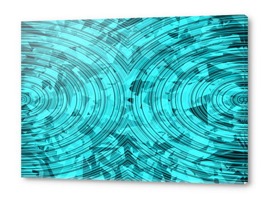 psychedelic geometric circle pattern abstract background in blue and green Acrylic prints by Timmy333