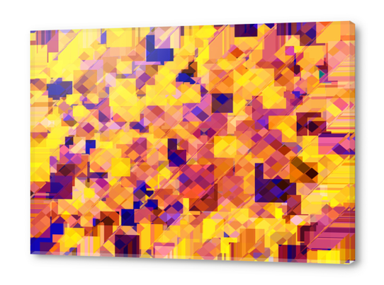 geometric square pixel pattern abstract in yellow blue brown Acrylic prints by Timmy333