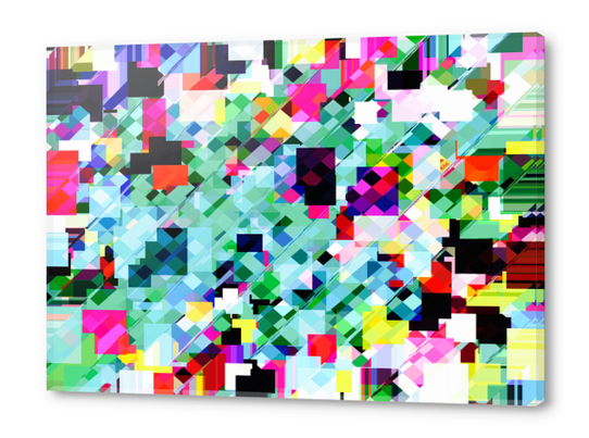 geometric square pixel pattern abstract in green pink blue yellow Acrylic prints by Timmy333