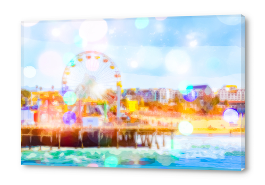 Santa Monica pier, California, USA with colorful bokeh abstract Acrylic prints by Timmy333