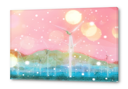 wind turbine in the desert with snow and bokeh light background Acrylic prints by Timmy333