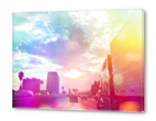 blue cloudy sky on the road with colorful bokeh light abstract Acrylic prints by Timmy333