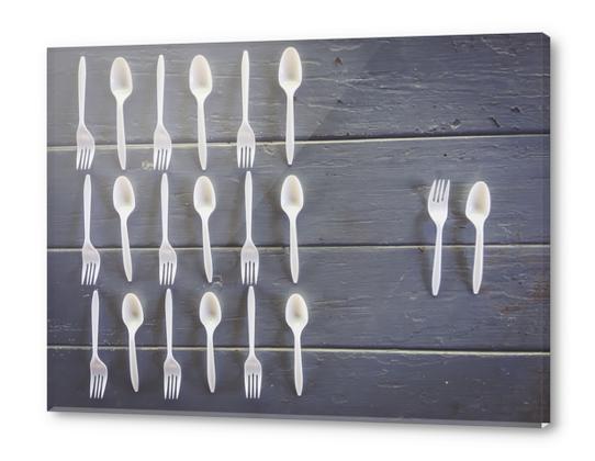 spoons and forks on the wooden table Acrylic prints by Timmy333