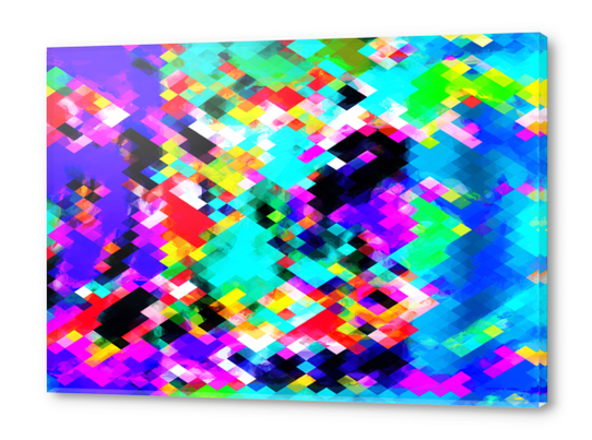 psychedelic geometric pixel abstract pattern in blue green purple pink yellow red Acrylic prints by Timmy333