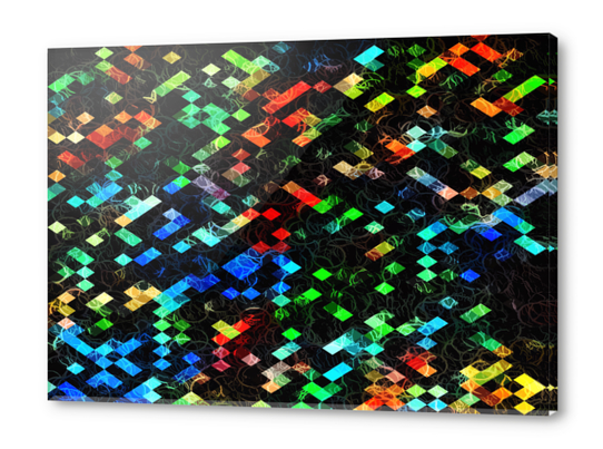 psychedelic geometric pixel abstract pattern in blue green red orange Acrylic prints by Timmy333